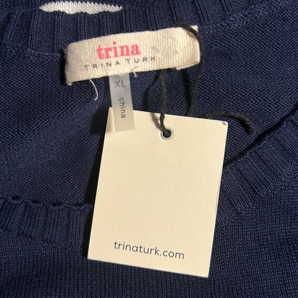 NWT Trina Trina Turk Tango Cold Shoulder Striped Sweater Dress -WHITEWASH/INDIGO - Picture 3 of 3